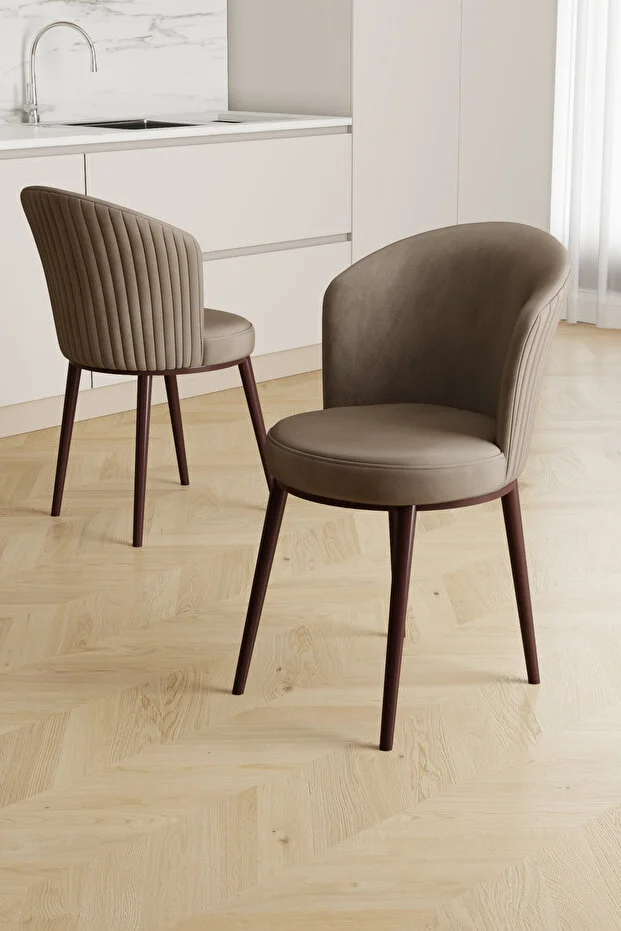 Asfel Serisi MDF 77x130 Traverten Yandan Açılabilir Mutfak Masası Takımı 6 Cappucino Sandalye